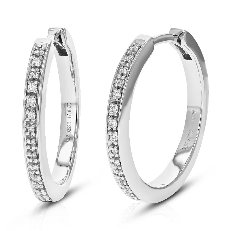 Hoop earrings with a chunky design for a bold and trendy statement-1/10 cttw Round Cut Lab Grown Diamond Prong Set Hoop Earrings in .925 Sterling Silver 3/4 Inch