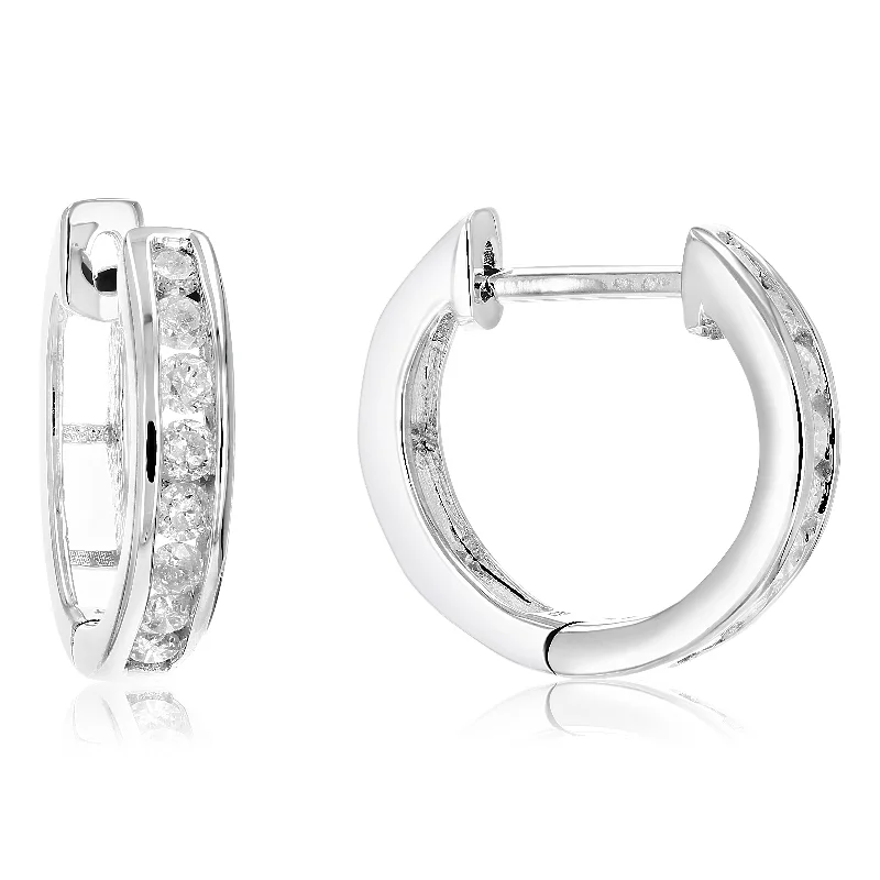 Hoop earrings with hearts for a sweet and romantic gesture-1/2 cttw Diamond Hoop Earrings .925 Sterling Silver 16 Stones Dangle 1/2 Inch