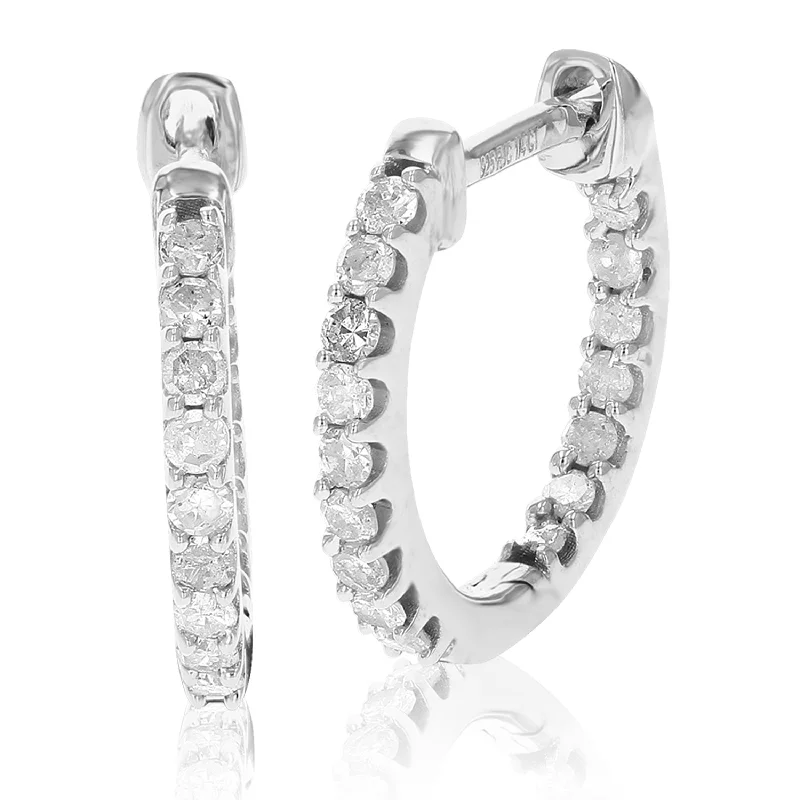 Best hoop earrings with floral designs for a feminine and delicate look-1/4 cttw Inside Out Diamond Hoop Earrings .925 Sterling Silver 30 Stones Prong 1/2 Inch