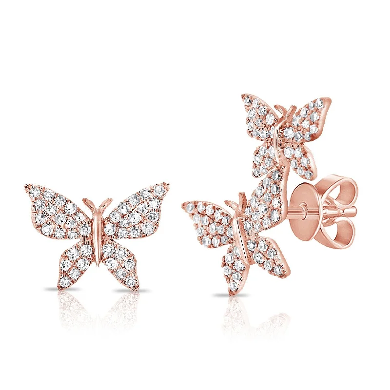 Hoop earrings with stacked layers for a bold and textured design-14k Gold Diamond Butterfly Earring