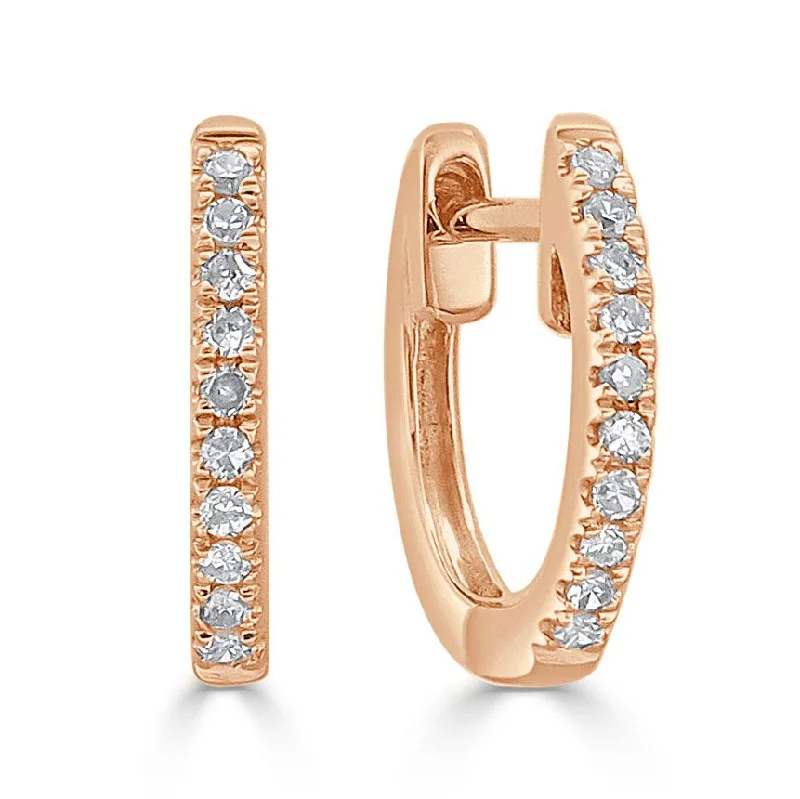 Hoop earrings with diamond-cut surfaces for added sparkle and shine-14k Gold & Diamond Huggie Earrings