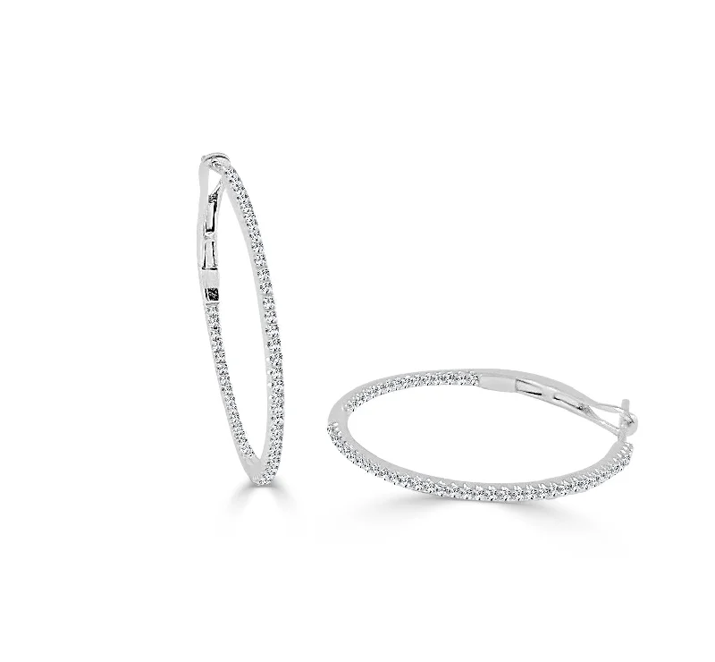 Best hoop earrings with custom engravings for a personalized and meaningful gift-14k Gold & Diamond Skinny Hoop Earrings - 0.75"