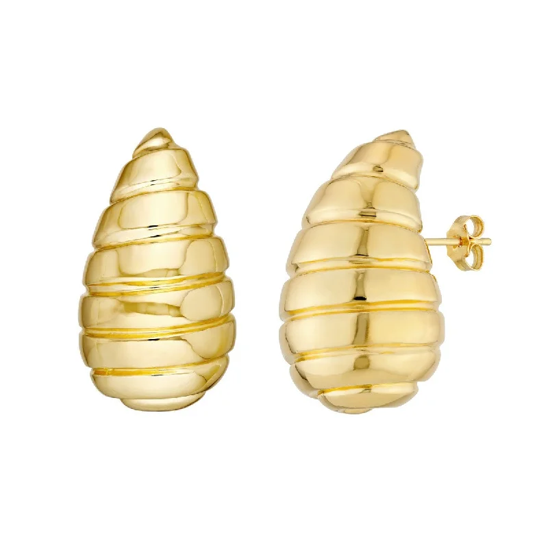 Diamond Drop Earrings for Luxury -14K Yellow Gold Extra Large Ribbed Teardrop Dome Earrings