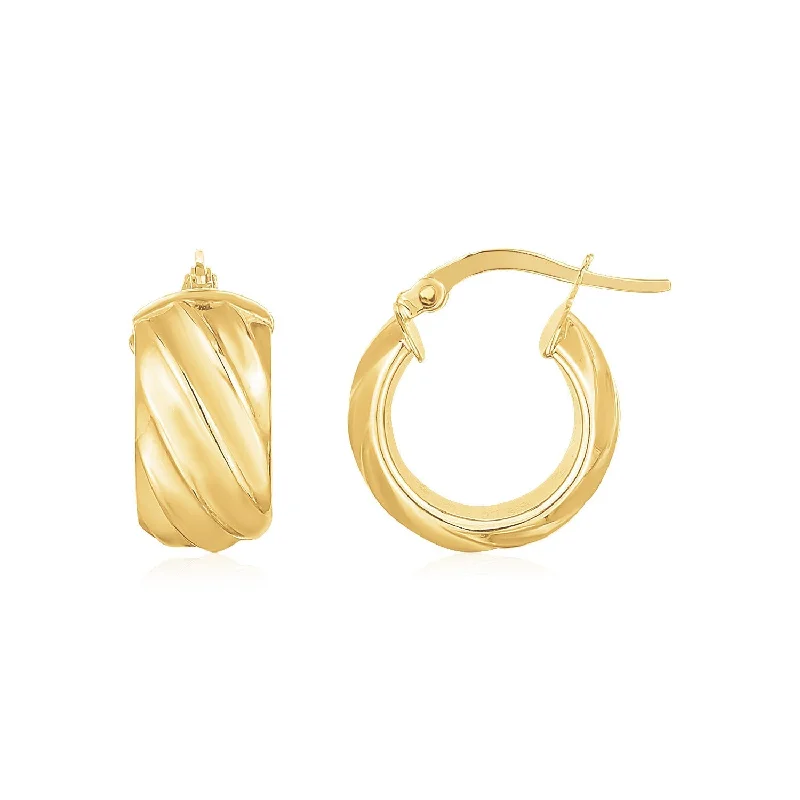 Drop Earrings with Floral Motifs -LOVCIA Luxury Wide Ribbed 14K Yellow Gold Hoops Earrings