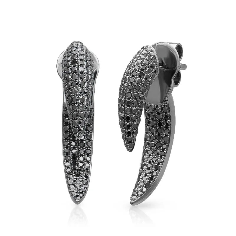 Hoop earrings with a matte finish for a sleek and sophisticated appearance-14KT Black Rhodium Black Diamond Sabre Earrings