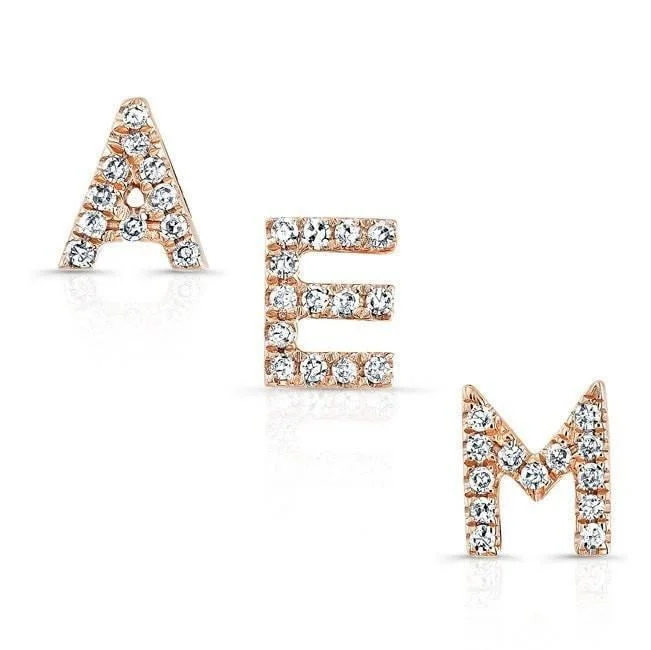 Hoop earrings with hammered copper for a warm and rustic aesthetic-14KT Rose Gold Diamond Initial Stud Earring