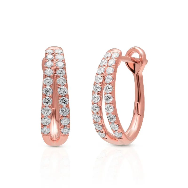 Best hoop earrings with minimalist designs for a clean and modern aesthetic-14KT Rose Gold Diamond Split Oval Huggie Earrings