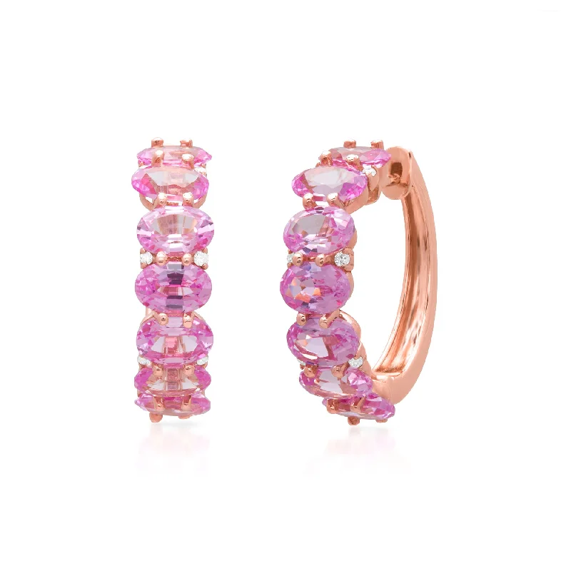 Hoop earrings with satin finishes for a smooth and elegant appearance-14KT Rose Gold Pink Sapphire Diamond Ameka Earrings