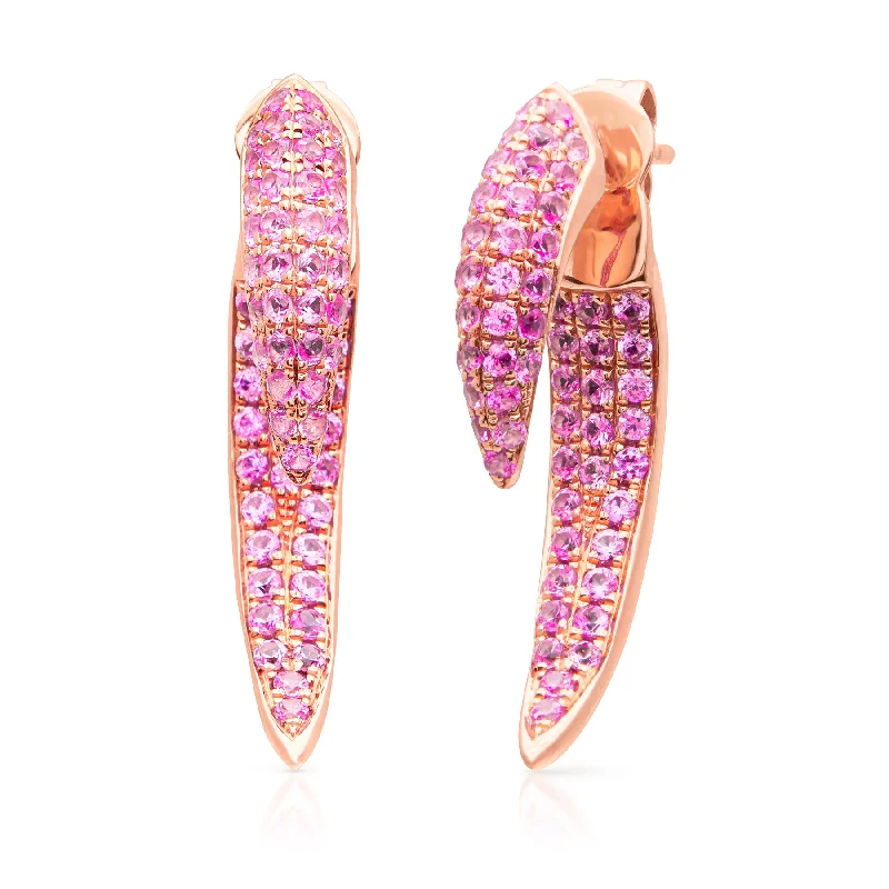 Best hoop earrings with geometric pendants for a modern, chic appeal-14KT Rose Gold Pink Sapphire Sabre Earrings