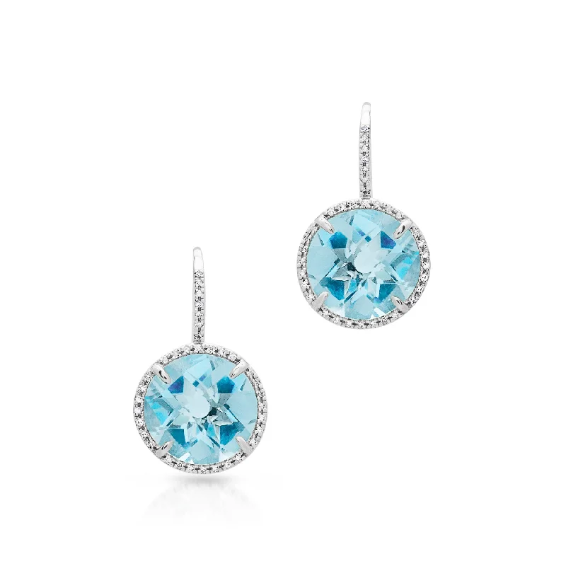 Best hoop earrings with vintage rhinestone embellishments for a retro-glam effect-14KT White Gold Blue Topaz Diamond Round Earrings