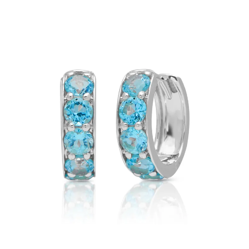 Best hoop earrings with snake-inspired designs for an edgy and fierce vibe-14KT White Gold Blue Topaz Huggie Earrings