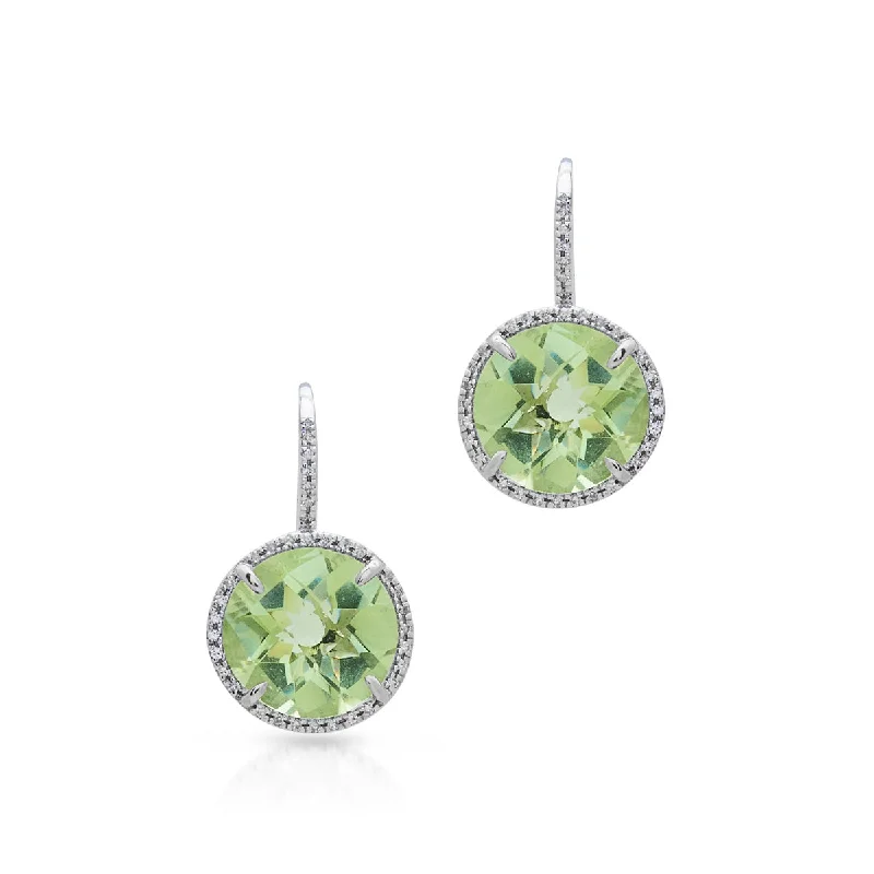 Best hoop earrings with butterfly motifs for a playful and whimsical appearance-14KT White Gold Green Amethyst Diamond Round Earrings