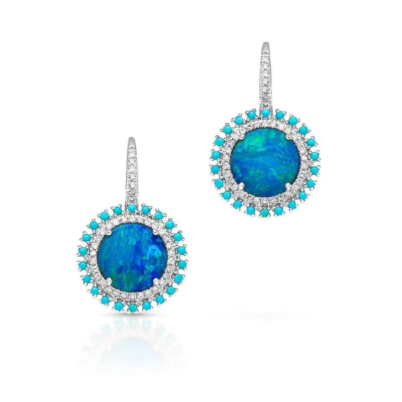 Hoop earrings with hearts for a sweet and romantic gesture-14KT White Gold Opal Turquoise Diamond Round Kai Earrings