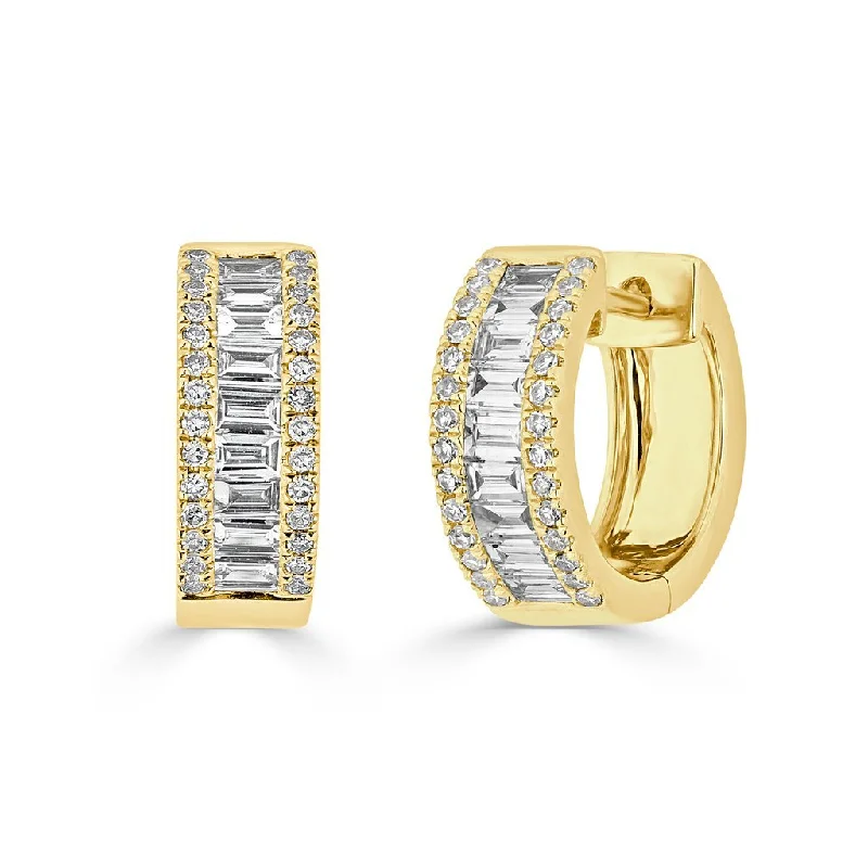 Hoop earrings with luxe velvet finishes for a rich and luxurious touch-14KT Yellow Gold Baguette Diamond Elle Huggie Earrings