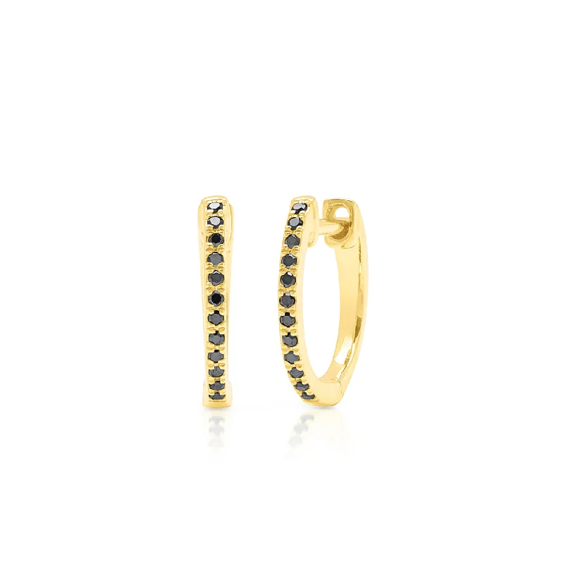 Best hoop earrings with marbled designs for a trendy and artistic effect-14KT Yellow Gold Black Diamond Zoe Huggie Earrings