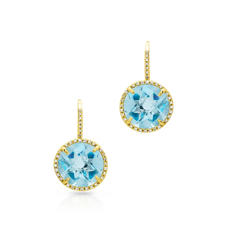 Lightweight hoop earrings for comfortable and all-day wear-14KT Yellow Gold Blue Topaz Diamond Round Earrings