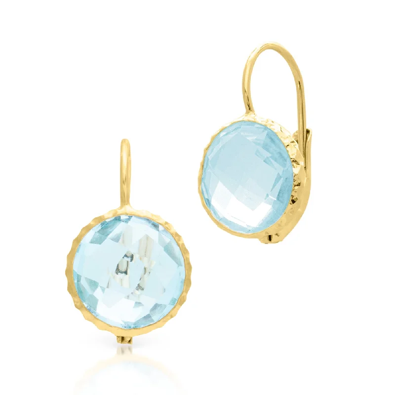 Hoop earrings with hammered textures for a boho-chic and rustic vibe-14KT Yellow Gold Blue Topaz Earrings