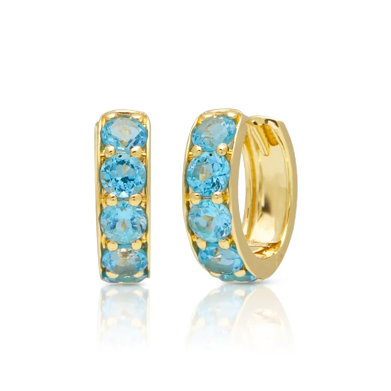 Best hoop earrings with asymmetrical designs for a fashion-forward, avant-garde look-14KT Yellow Gold Blue Topaz Huggie Earrings