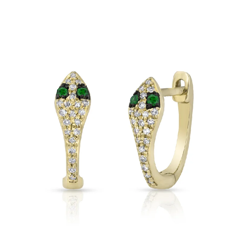 Best hoop earrings with cubic zirconia for a budget-friendly, dazzling look-14KT Yellow Gold Diamond Emerald Snake Huggie Earrings