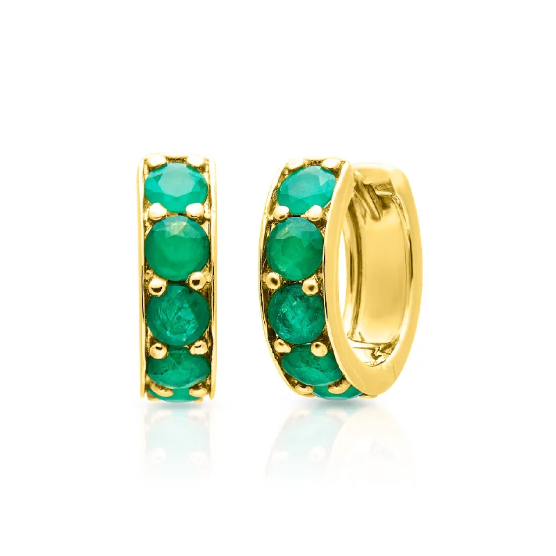 Classic hoop earrings with a thin profile for a sleek and subtle style-14KT Yellow Gold Emerald Darya Huggie Earrings