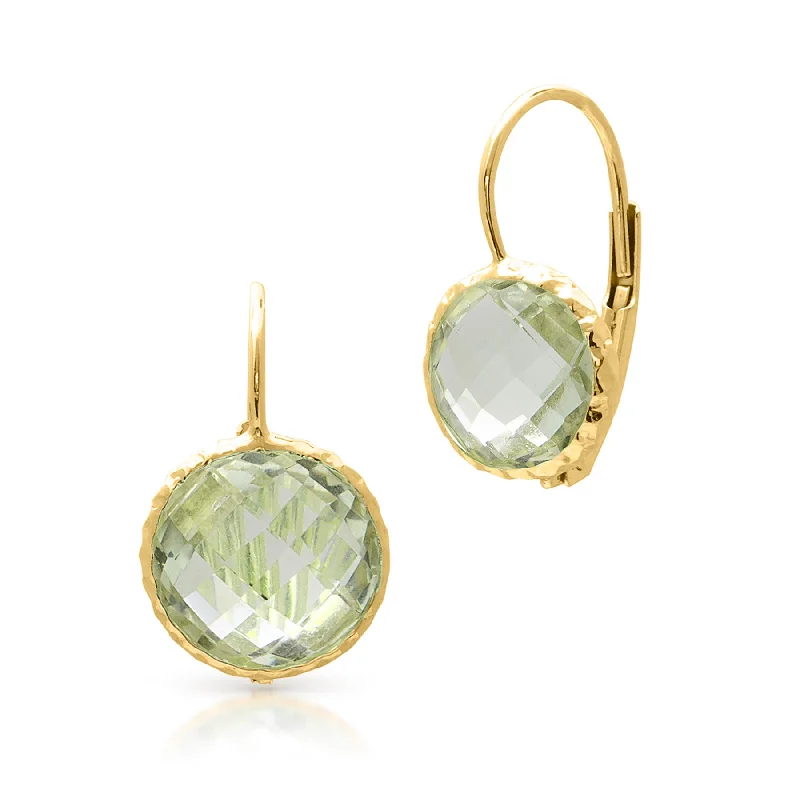 Best hoop earrings with enamel details for a colorful and modern look-14KT Yellow Gold Green Amethyst Earrings