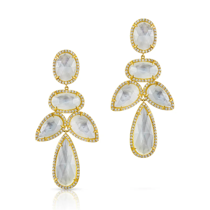 Hoop earrings with removable pendants for a versatile and customizable accessory-14KT Yellow Gold Mother of Pearl Doublet Diamond Bellissima Chandelier Earrings