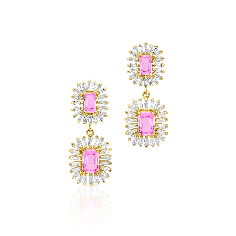 Best hoop earrings with lever-back closures for secure and easy wear-14KT Yellow Gold Pink Sapphire Baguette Diamond Earrings