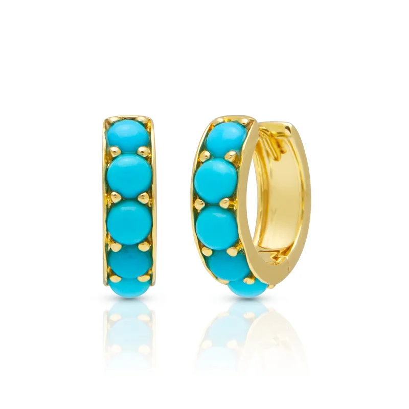 Hoop earrings with spiral designs for a dynamic and fluid look-14KT Yellow Gold Turquoise Darya Huggies Earrings