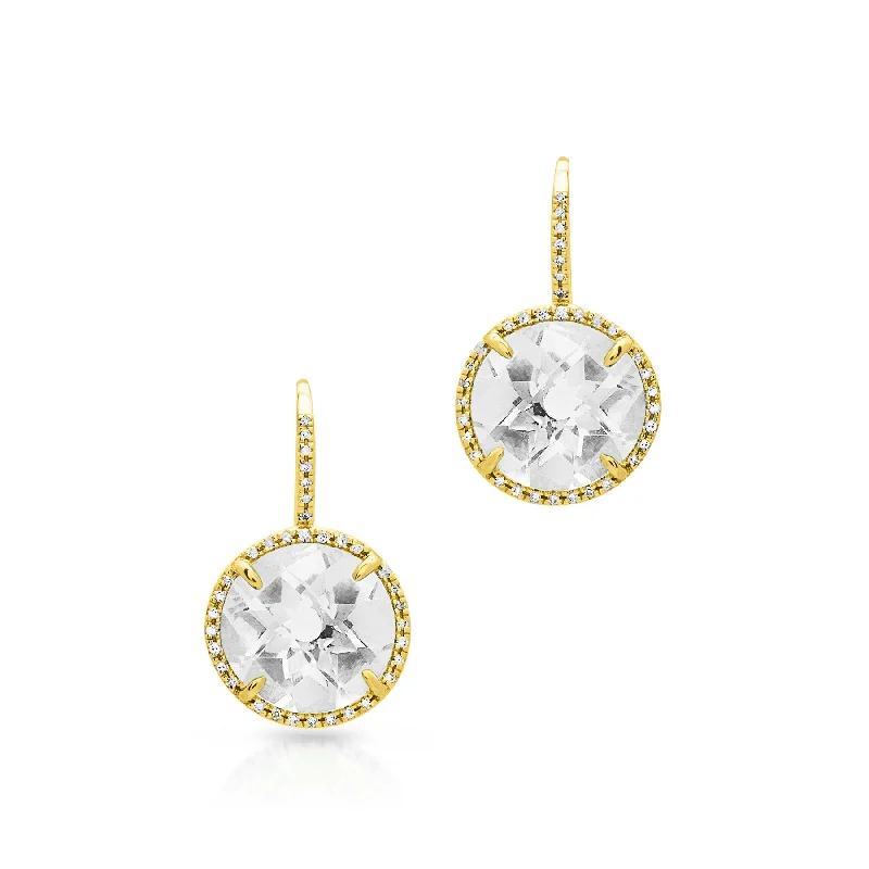 Best hoop earrings with smooth ceramic finishes for a polished, clean style-14KT Yellow Gold White Topaz Diamond Round Earrings