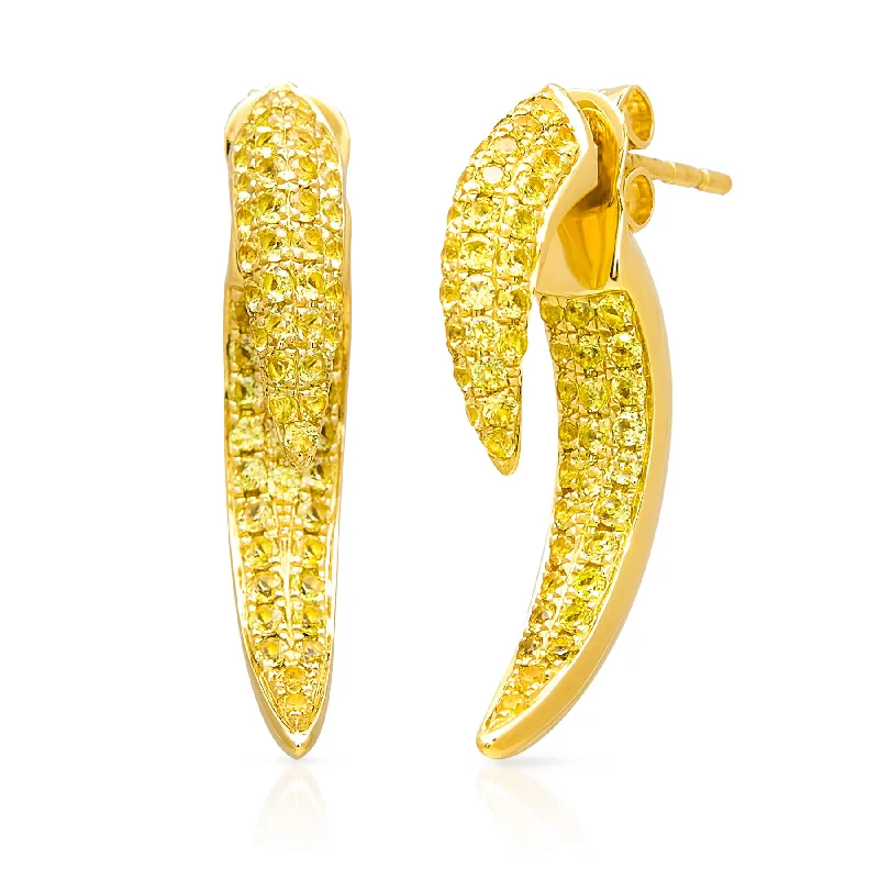 Classic hoop earrings with a thin profile for a sleek and subtle style-14KT Yellow Gold Yellow Sapphire Sabre Earrings