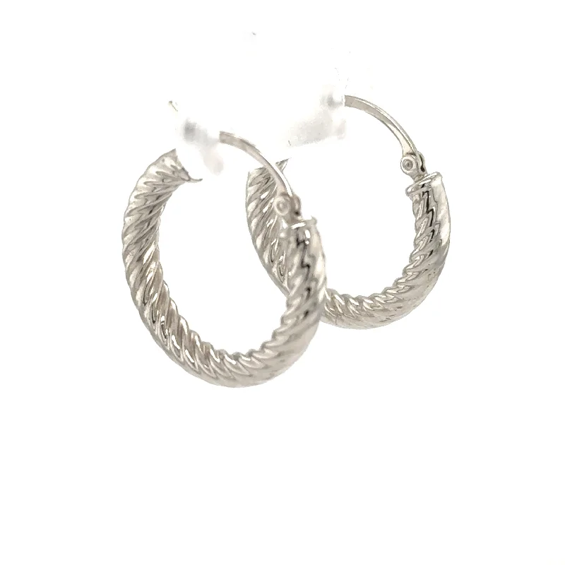 Punk Drop Earrings with Spikes -14K White Gold Ribbed Hoop Earrings