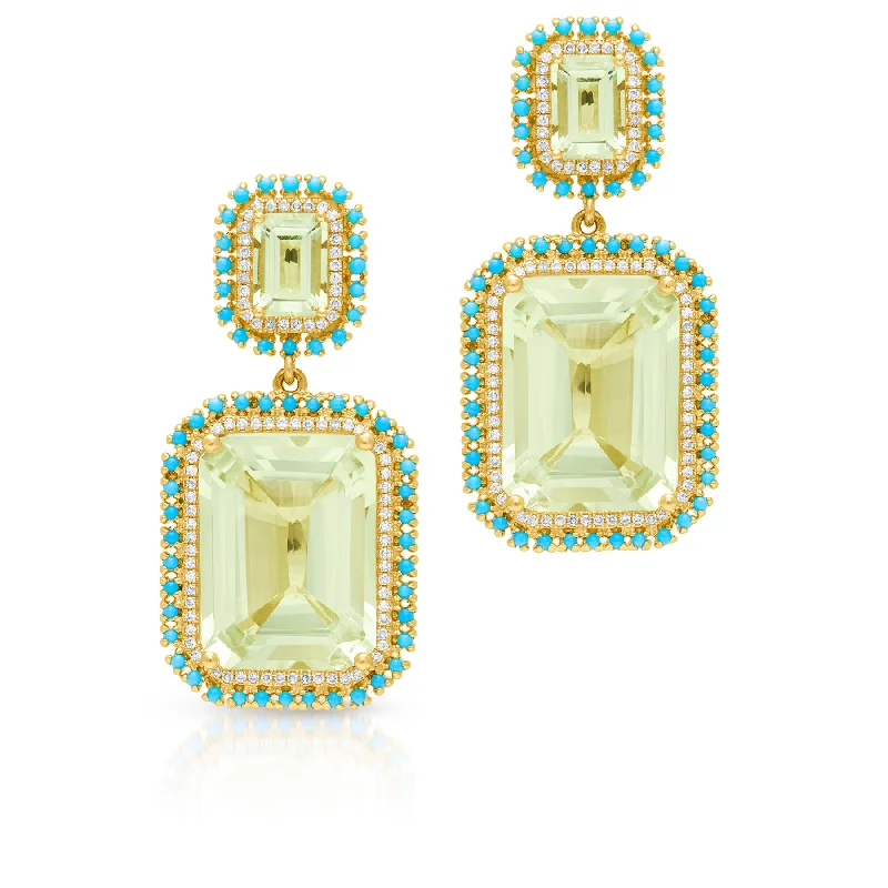 Best hoop earrings with geometric shapes for a modern and artistic appeal-14KT Yellow Gold Green Amethyst Turquoise Diamond Olympus Earrings