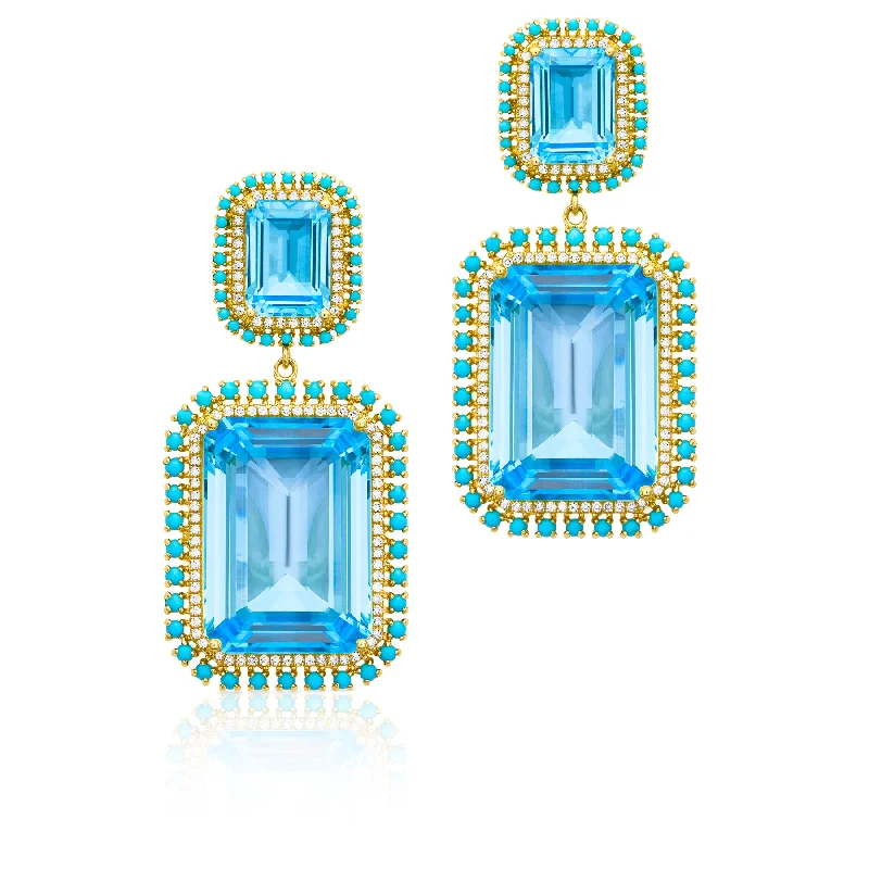 Best hoop earrings with snake-inspired designs for an edgy and fierce vibe-18KT Yellow Gold Blue Topaz Turquoise Diamond Luxe Olympia Earrings