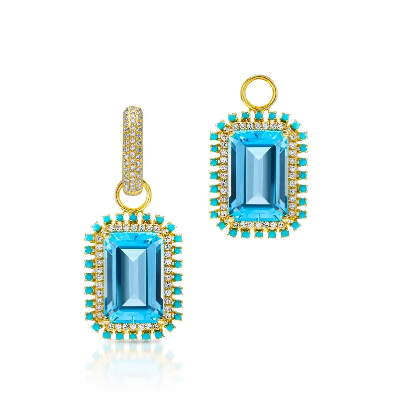 Best hoop earrings with snake chain details for a sleek and modern touch-18KT Yellow Gold Blue Topaz Turquoise Diamond Portofino Earring Charms