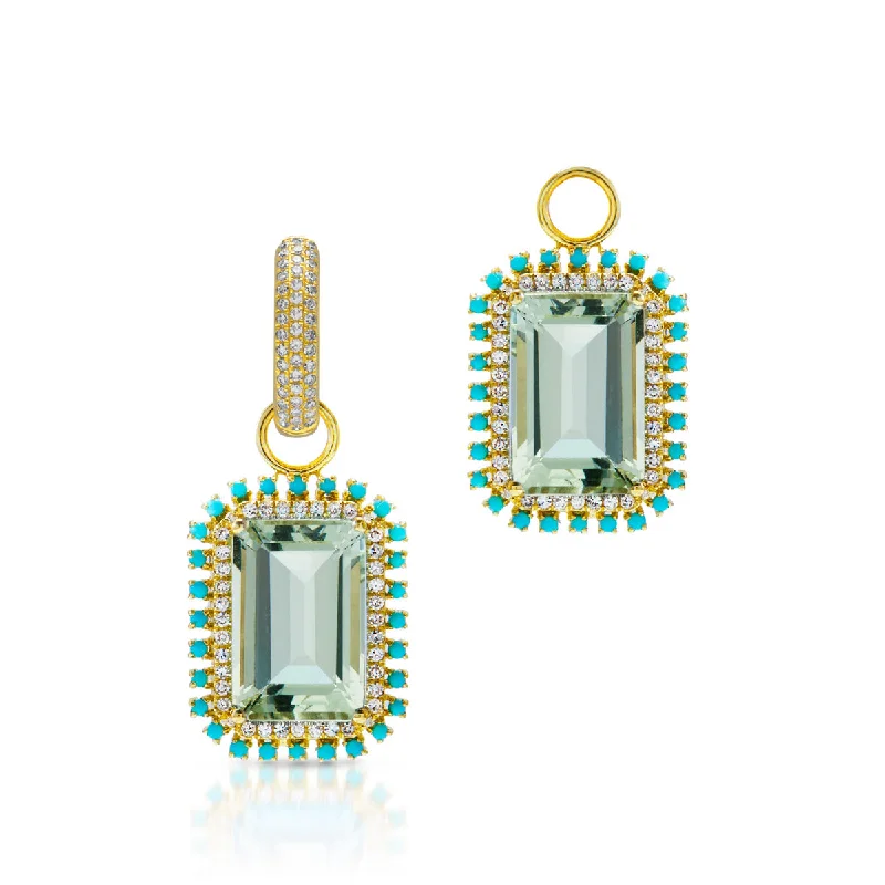 Hoop earrings with textured finishes for a vintage and classic style-18KT Yellow Gold Green Amethyst Turquoise Diamond Portofino Earring Charms