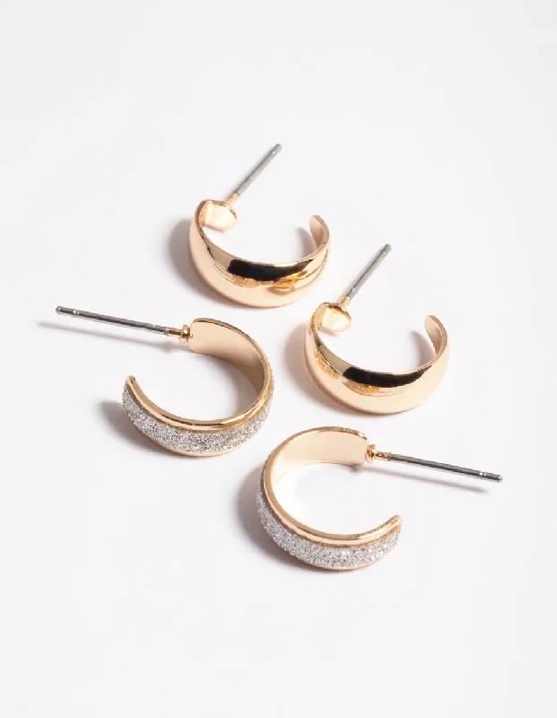 Hoop earrings with luxe velvet finishes for a rich and luxurious touch-Simple Glitter Huggie Earrings Pack