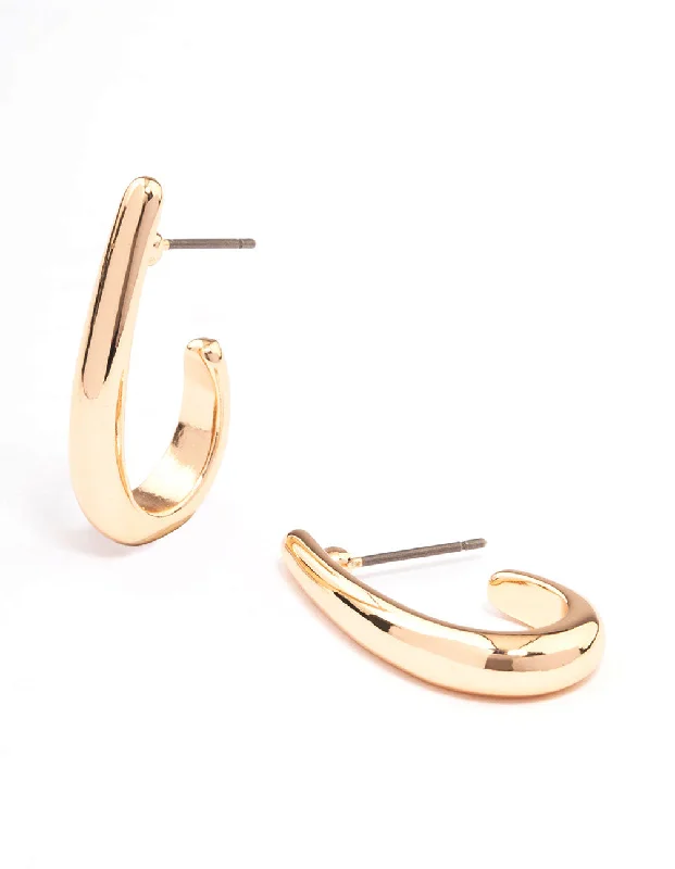 Hoop earrings with multi-tone finishes for a colorful and layered effect-Gold Tall Drop Hoop Earrings