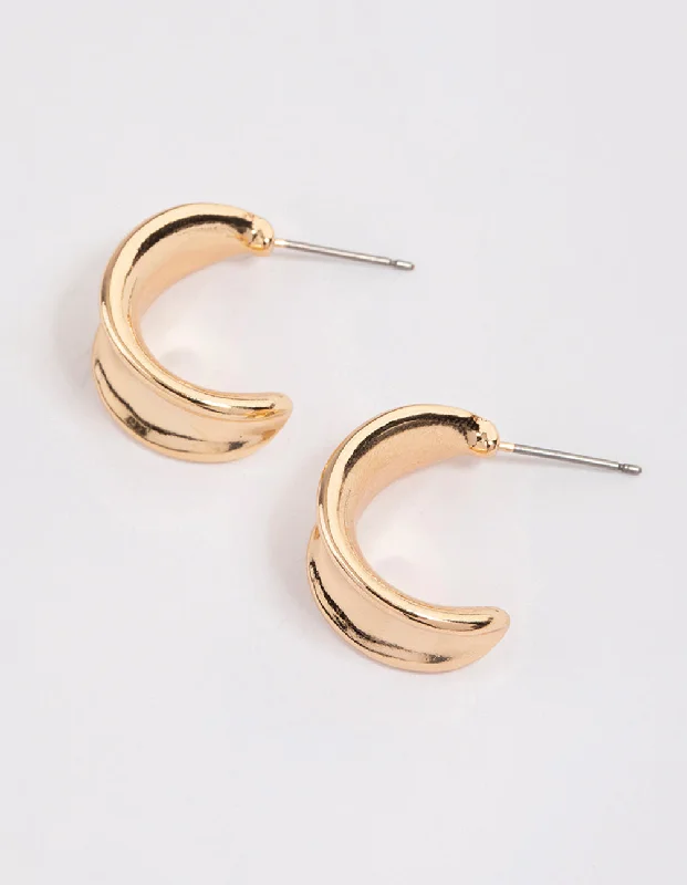 Hoop earrings with infinity loop designs for a continuous and eternal shape-Gold Wide Warped Hoop Earrrings