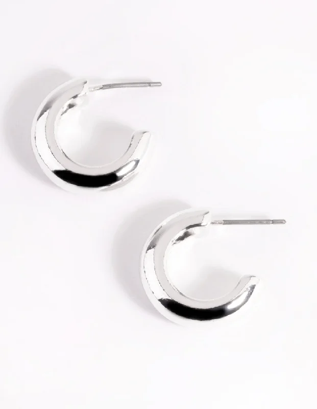 Hoop earrings with abstract wirework for an artistic, unique look-Silver Small Round Chubby Huggie Earrings