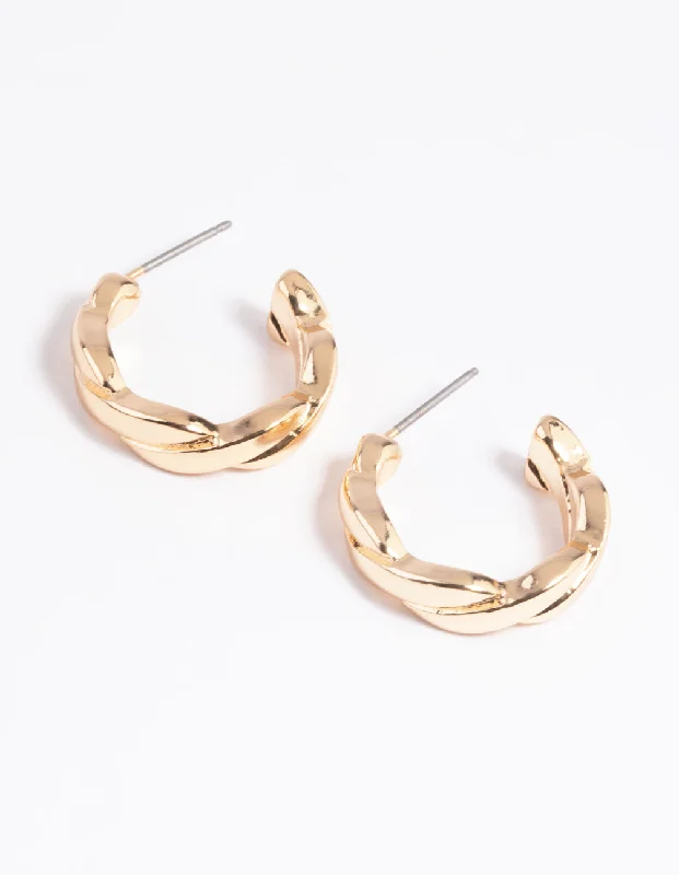 Small hoop earrings for a delicate and understated everyday wear-Gold Twisted Huggie Hoop Earrings