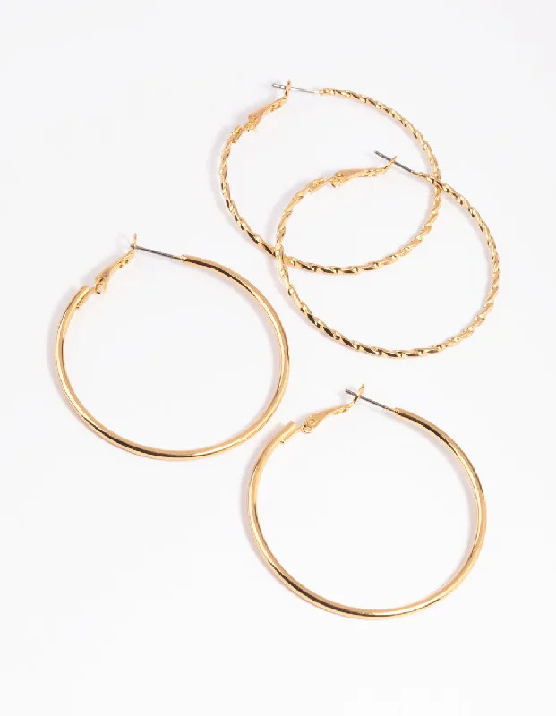 Best hoop earrings with enamel details for a colorful and modern look-Gold Twisted Hoop Earring Set