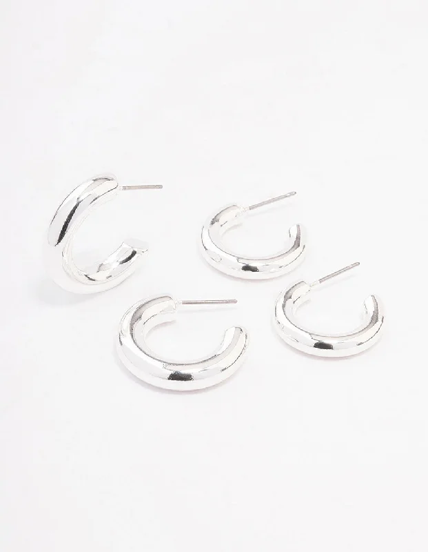 Hoop earrings with polished silver finish for a shiny, modern appeal-Silver Chubby Hoop Earring Pack