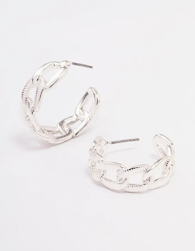 Hoop earrings with snake print designs for an edgy, wild appearance-Silver Textured Link Hoop Earrings