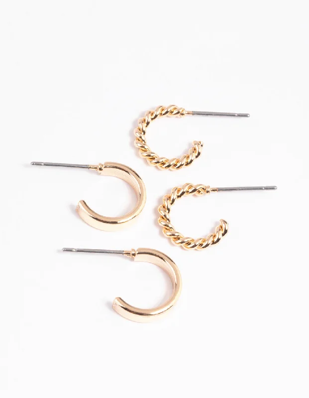 Hoop earrings with abstract wirework for an artistic, unique look-Gold Twisted Hoop Earring Set