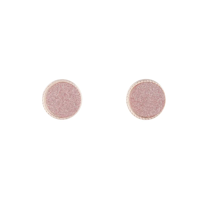 Hoop earrings with pearl accents for a chic and classic style-Rose Gold Pink Glitter Inlay Disc Earrings