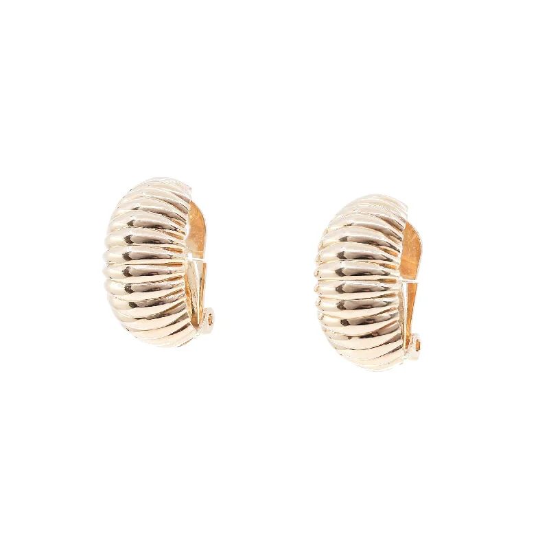 Pearl Drop Earrings for Elegance -14K YELLOW GOLD RIBBED HALF HOOP CLIP EARRINGS