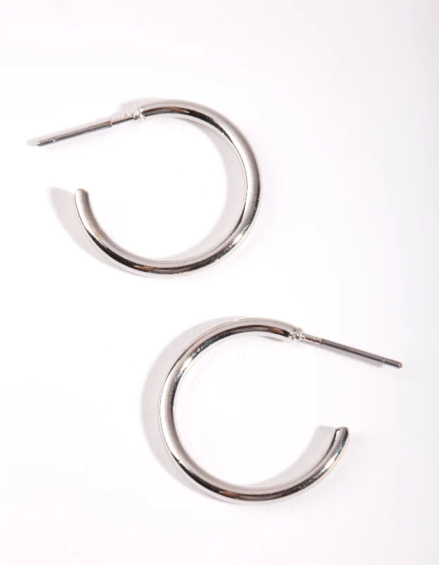 Best hoop earrings with smooth ceramic finishes for a polished, clean style-Silver Small Plain Hoop Earrings