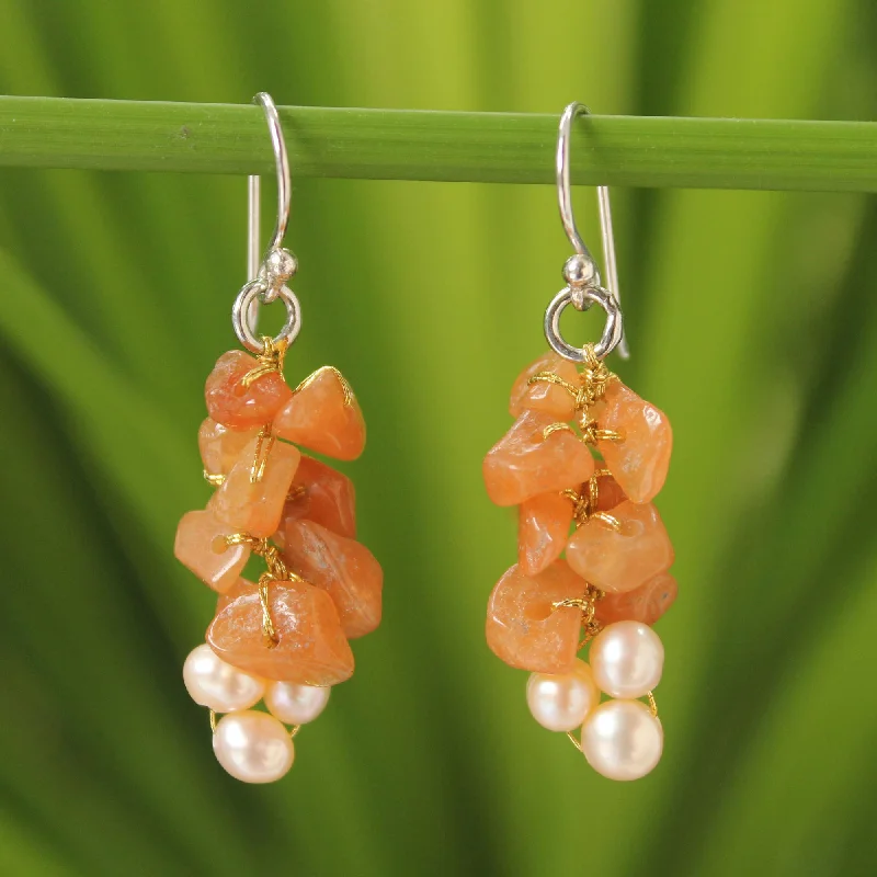 Hoop earrings with braided patterns for a detailed and textured finish-Afternoon Glow Beaded Aventurine and Pearl Earrings