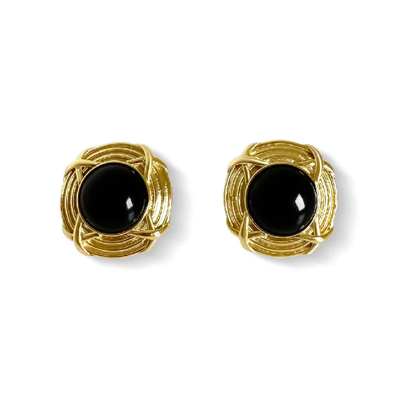 Hoop earrings with abstract shapes for an artistic and creative touch-Black Stone 18K Gold Plated Earrings