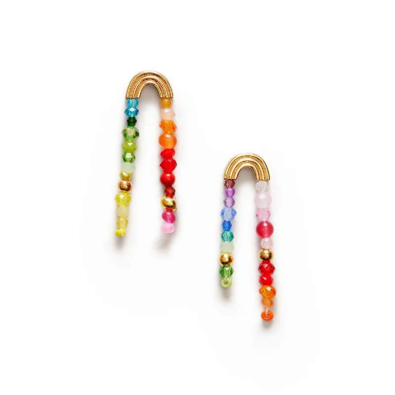 Best hoop earrings with stacked layers for a dimensional and bold look-Double Rainbow Gold Plated Earrings w. Mixed Beads